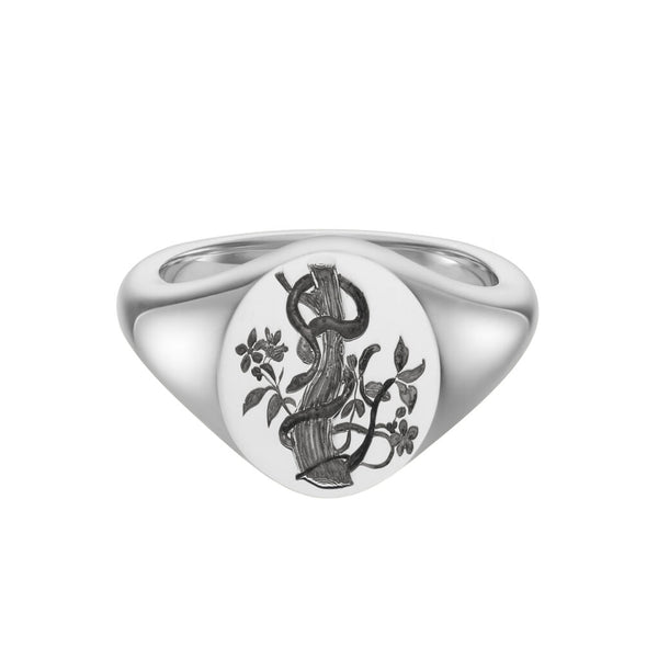 deakin & francis Sterling Silver Zodiac Signet Ring - 14x13mm Oval – Snake