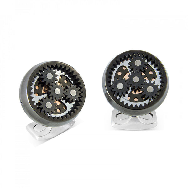 deakin & francis Sun & Planet Gear Cufflinks - Gunmetal Black