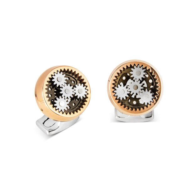 deakin & francis Sun & Planet Gear Cufflinks – Rose Gold Finish