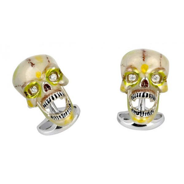 deakin & francis 'Suspicious Death' Sterling Silver Enamel Skull Cufflinks