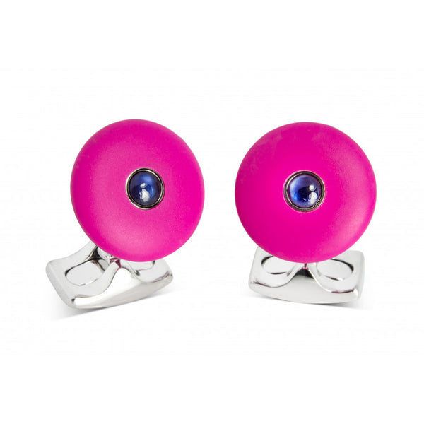 deakin & francis 'The Brights' Hot Pink Round Cufflinks with Sapphire Centre