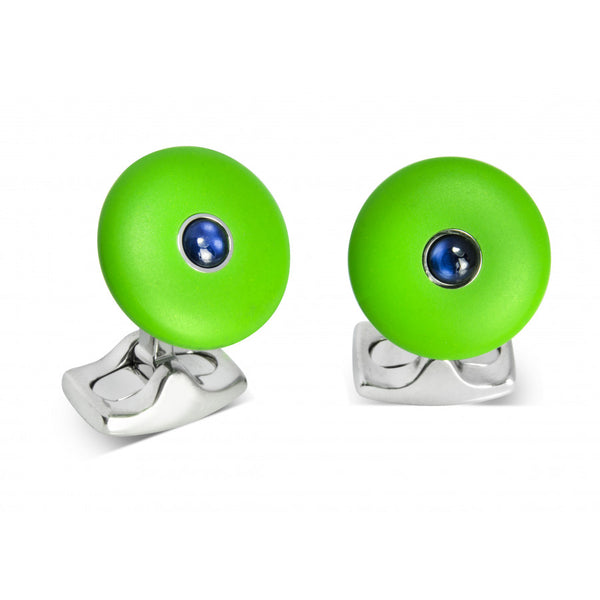 deakin & francis 'The Brights' Lime Green Round Cufflinks with Sapphire Centre