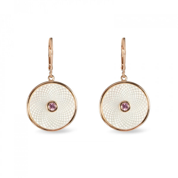 deakin & francis White Mother of Pearl Dreamcatcher Earrings with Pink Sapphire Gem