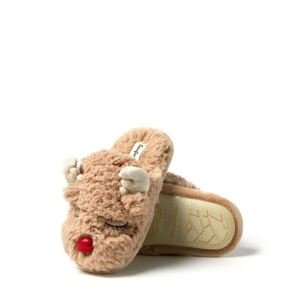 Dearfoams Kid's Reindeer Scuff Slippers