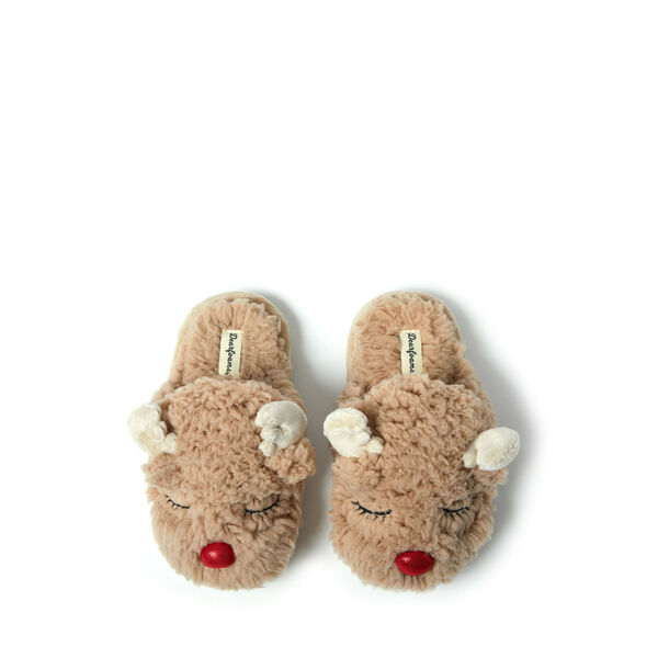 dearfoams Kid's Reindeer Scuff Slippers
