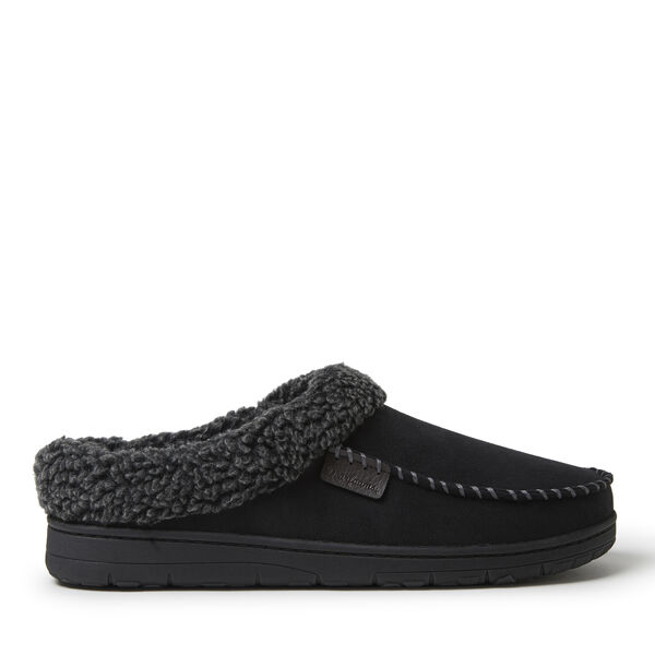 Dearfoams Men's Brendan Microfiber Suede Clog With Whipstitch Slipper
