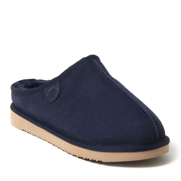 dearfoams Men's Fireside by Dearfoams Grafton Genuine Shearling Clog Slipper with Woven Accent