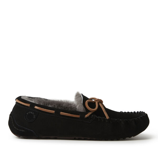 Dearfoams Men's Fireside By Dearfoams Victor Genuine Shearling Moccasin Slipper With Tie