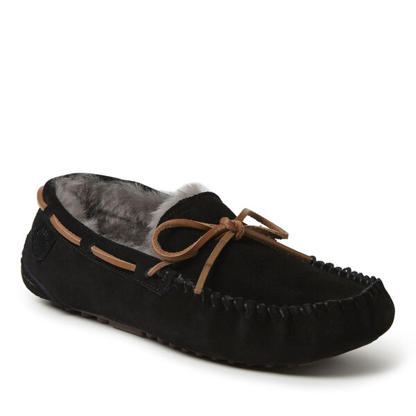 dearfoams Men's Fireside by Dearfoams Victor Genuine Shearling Moccasin Slipper with Tie
