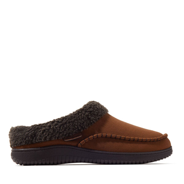 Dearfoams Men's Marshall Microsuede Moc Toe Clog With Berber Cuff