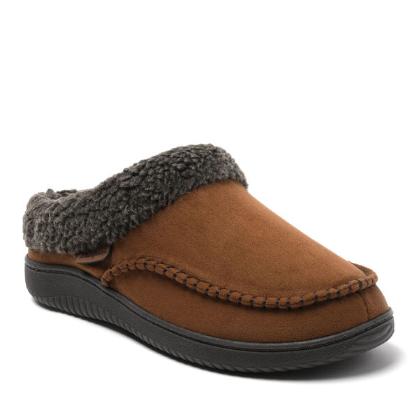 dearfoams Men's Marshall Microsuede Moc Toe Clog With Berber Cuff