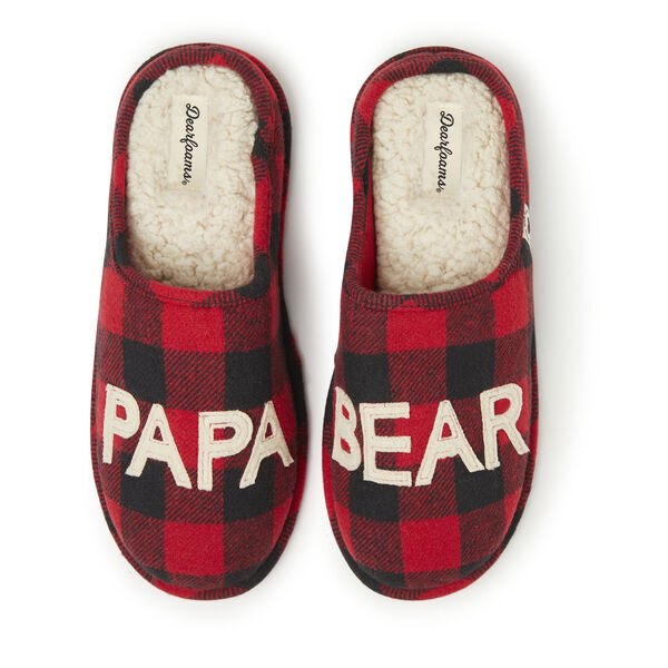 dearfoams Men's Papa Bear Buffalo Check Clog Slipper