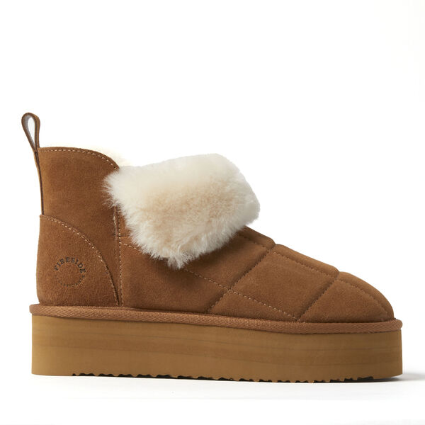 Dearfoams Women's Bayswater Genuine Shearling Quilted Platform Bootie
