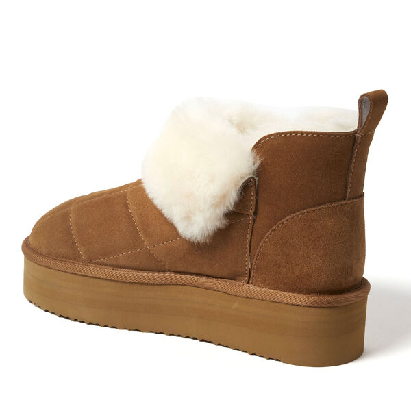 Dearfoams Women's Bayswater Genuine Shearling Quilted Platform Bootie