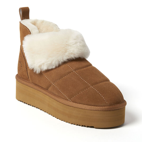 dearfoams Women's Bayswater Genuine Shearling Quilted Platform Bootie dearfoams Women's Bayswater Genuine Shearling Quilted Platform Bootie