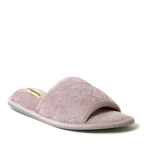 dearfoams Women's Beatrice Microfiber Terry Slide with Quilted Vamp