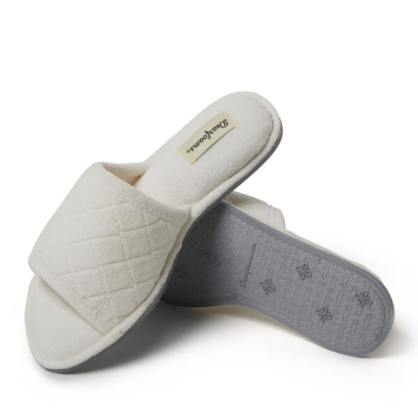 Dearfoams Women's Beatrice Microfiber Terry Slide With Quilted Vamp