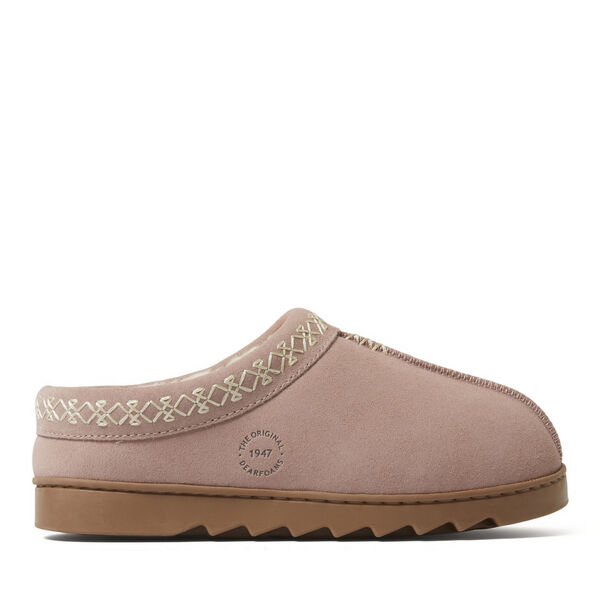 dearfoams Women's Doreen Genuine Suede Clog With Embroidery