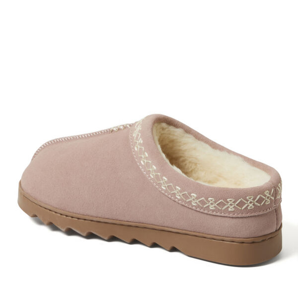 dearfoams Women's Doreen Genuine Suede Clog With Embroidery