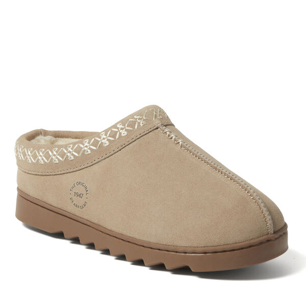 dearfoams Women's Doreen Genuine Suede Clog with Embroidery