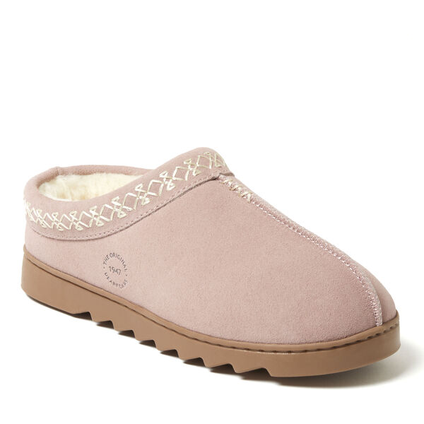 dearfoams Women's Doreen Genuine Suede Clog with Embroidery