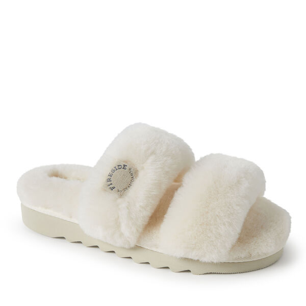 dearfoams Women's Fireside by Dearfoams Benalla Shearling Double Band Slide
