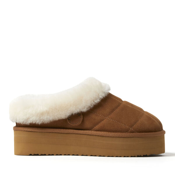 Dearfoams Women's Fireside By Dearfoams Bendigo Genuine Shearling Quilted Platform Clog