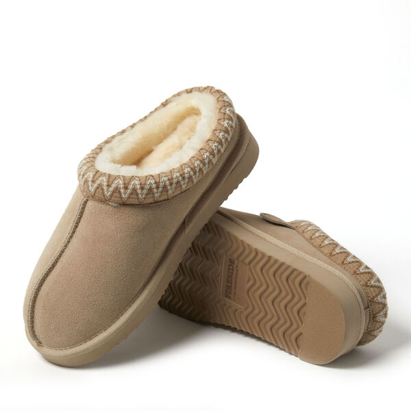 Dearfoams Women's Fireside By Dearfoams Greta Genuine Shearling Clog With Taping