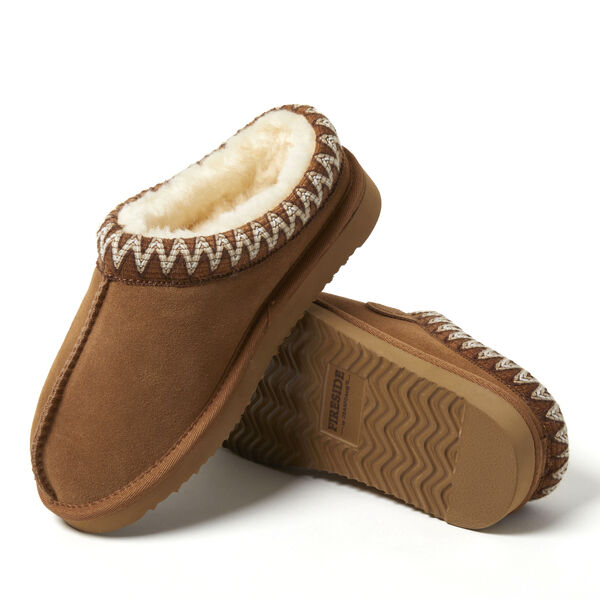 Dearfoams Women's Fireside By Dearfoams Greta Genuine Shearling Clog With Taping