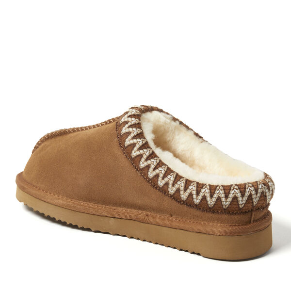 Dearfoams Women's Fireside By Dearfoams Greta Genuine Shearling Clog With Taping