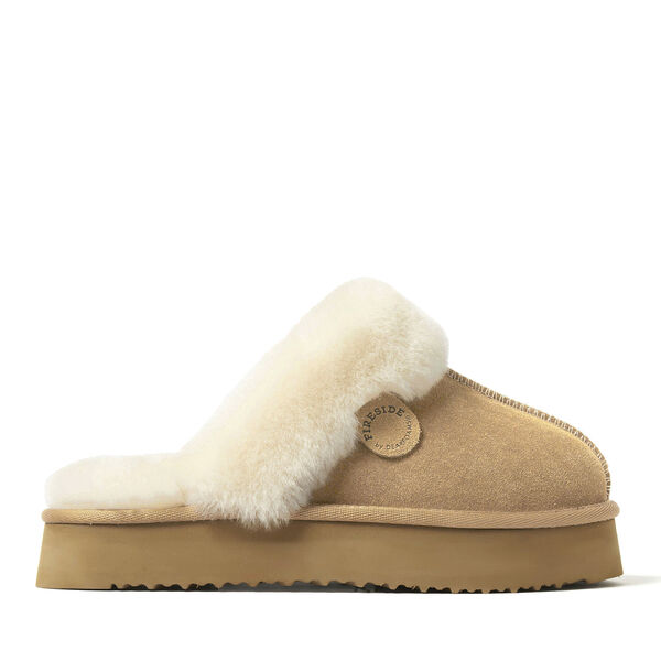 Dearfoams Women's Fireside By Dearfoams Melton Genuine Shearling Platform Scuff