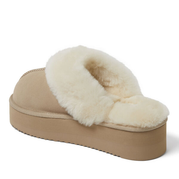 Dearfoams Women's Fireside By Dearfoams Melton Genuine Shearling Platform Scuff