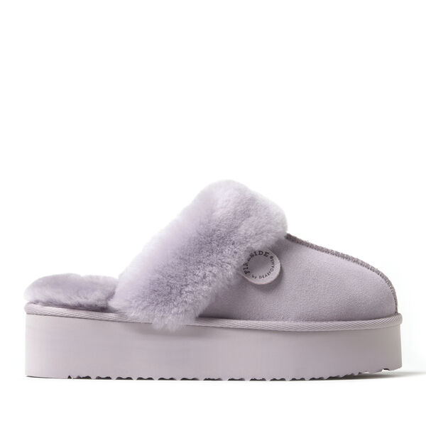 Dearfoams Women's Fireside By Dearfoams Melton Genuine Shearling Platform Scuff