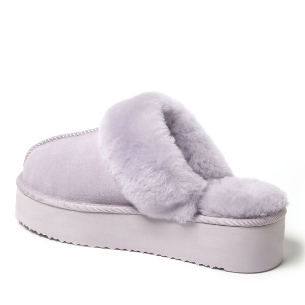 Dearfoams Women's Fireside By Dearfoams Melton Genuine Shearling Platform Scuff