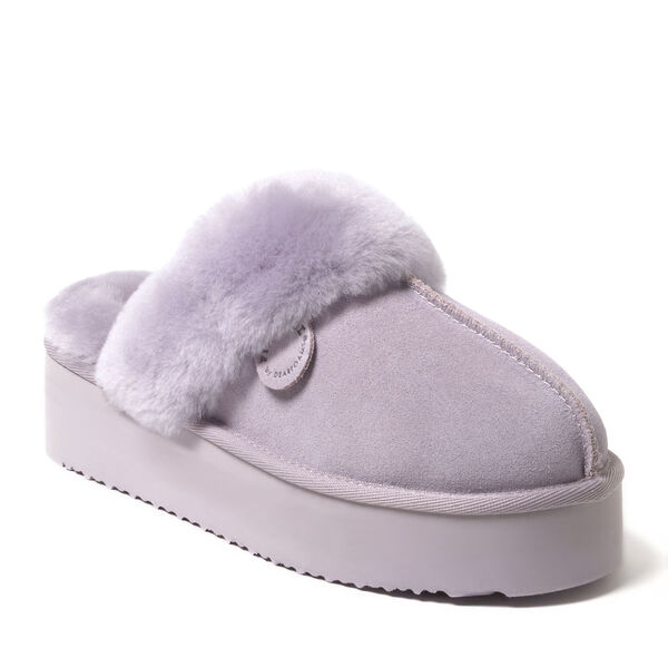 dearfoams Women's Fireside by Dearfoams Melton Genuine Shearling Platform Scuff