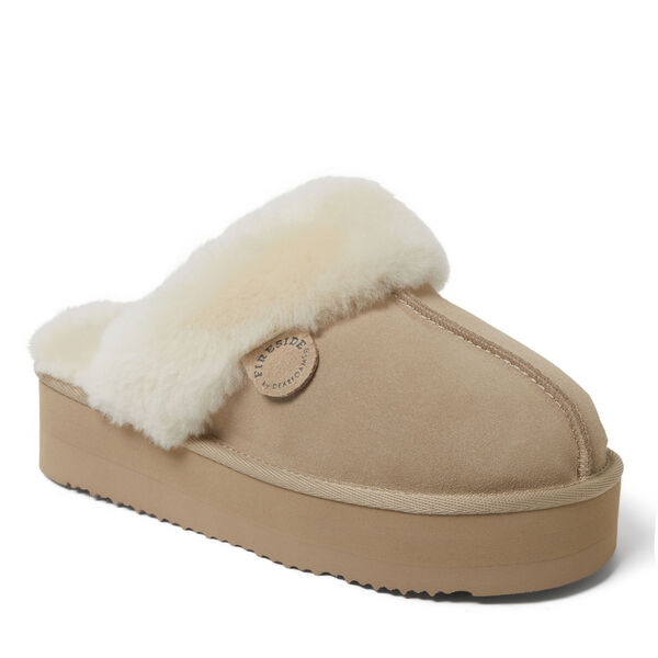 dearfoams Women's Fireside by Dearfoams Melton Genuine Shearling Platform Scuff