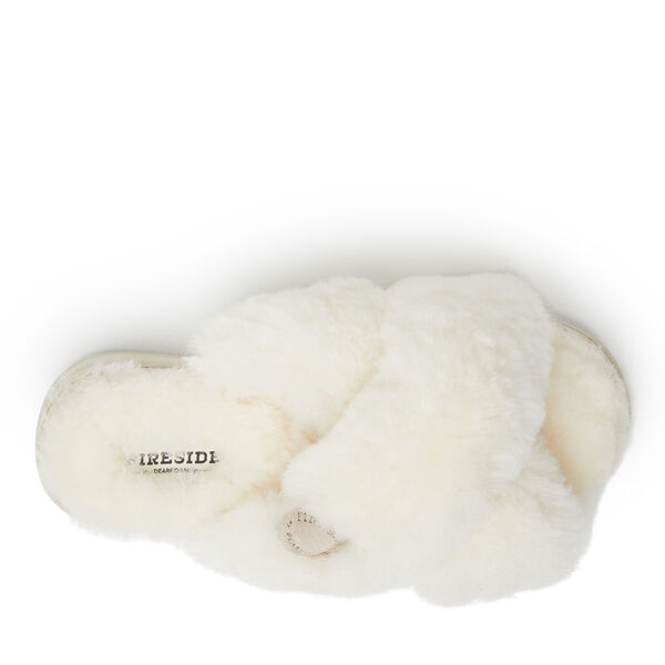 Dearfoams Women's Fireside By Dearfoams New Castle Genuine Shearling Cross Band Slide