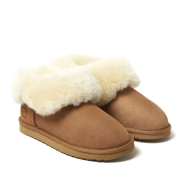 Dearfoams Women's Fireside By Dearfoams Perth Genuine Shearling Foldover Boot Slipper