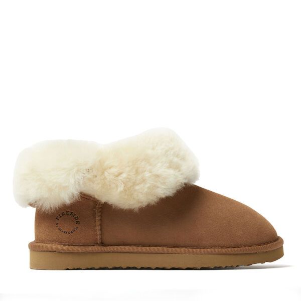 Dearfoams Women's Fireside By Dearfoams Perth Genuine Shearling Foldover Boot Slipper