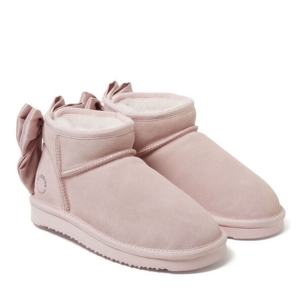 Dearfoams Women's Fireside By Dearfoams Riverland Genuine Shearling Boot With Bow