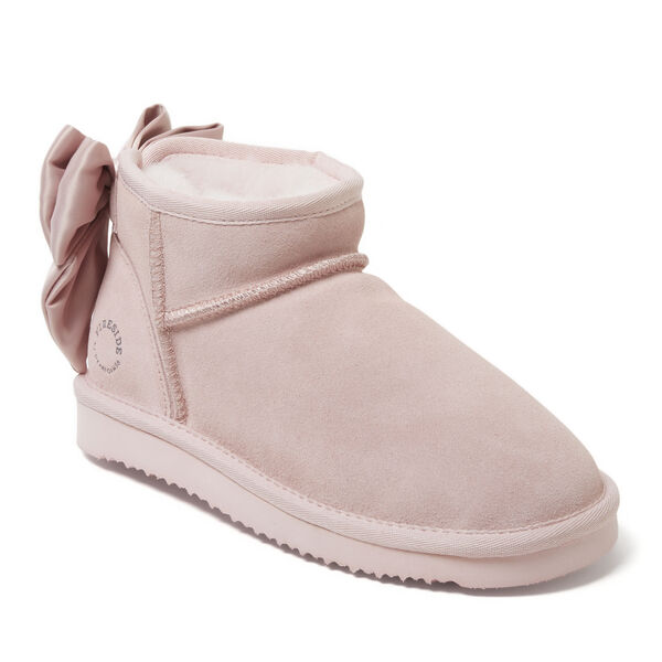 dearfoams Women's Fireside by Dearfoams Riverland Genuine Shearling Boot with Bow