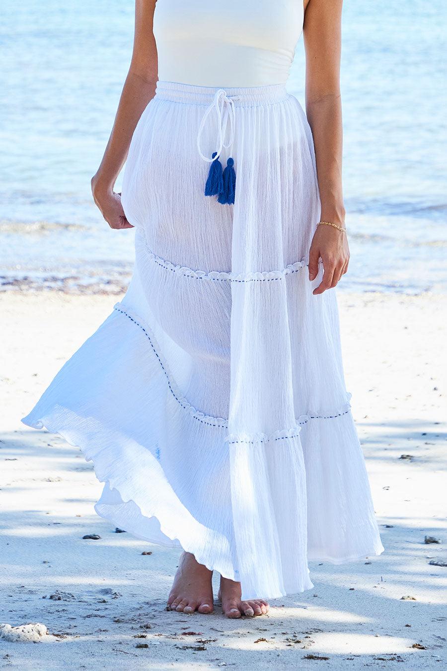 Debbie Katz Ariana Tiered Boho Skirt White