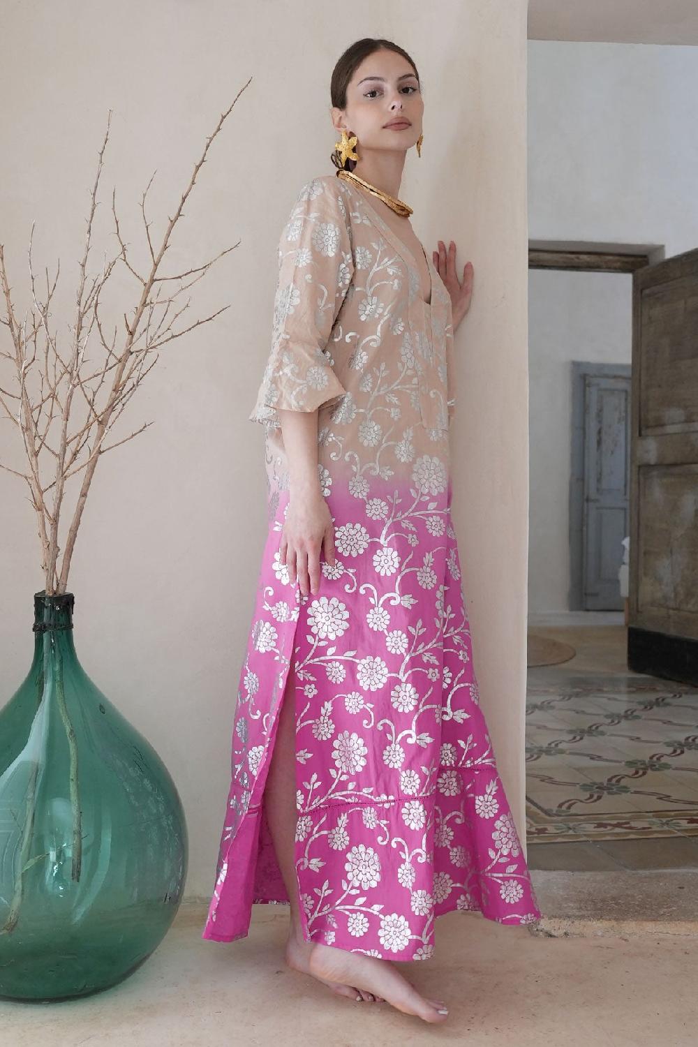 debbie katz Delfi Maxi Tunic Peach/Fuchsia