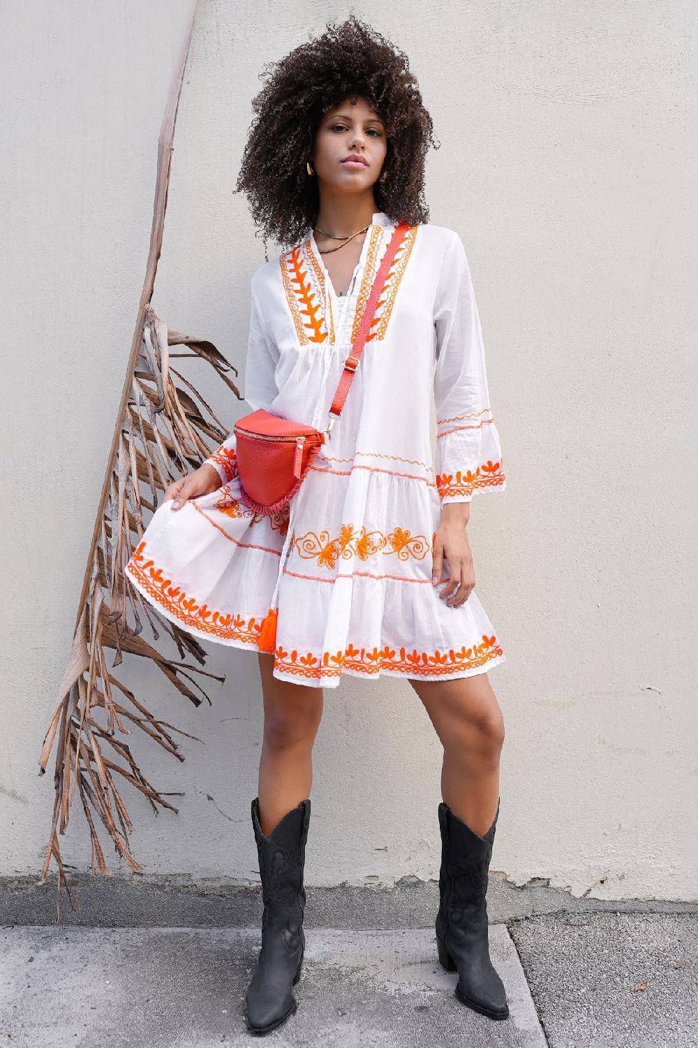 Debbie Katz Kady Mini Dress White/Orange