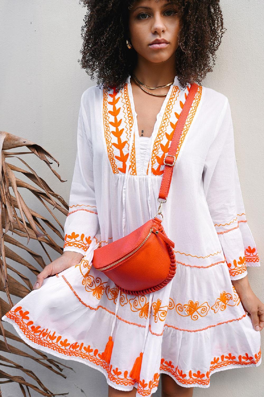 Debbie Katz Kady Mini Dress White/Orange