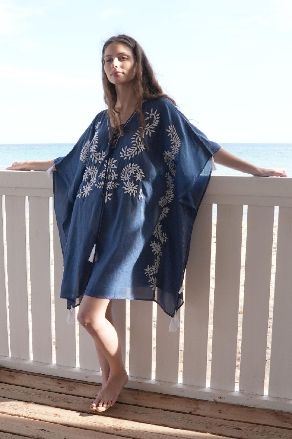 Debbie Katz Mystic Embroidered Kaftan Navy