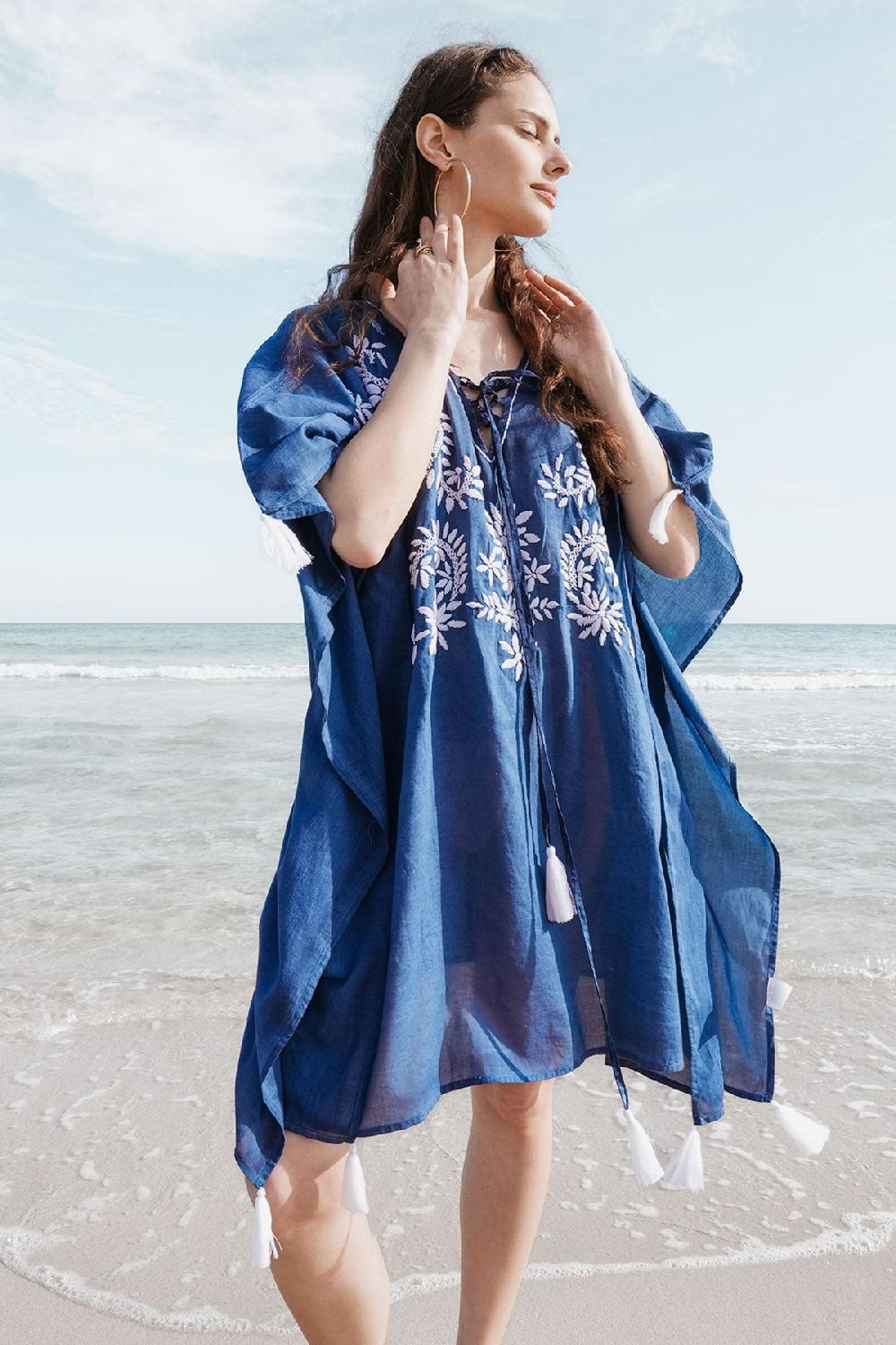 debbie katz Mystic Embroidered Kaftan Navy