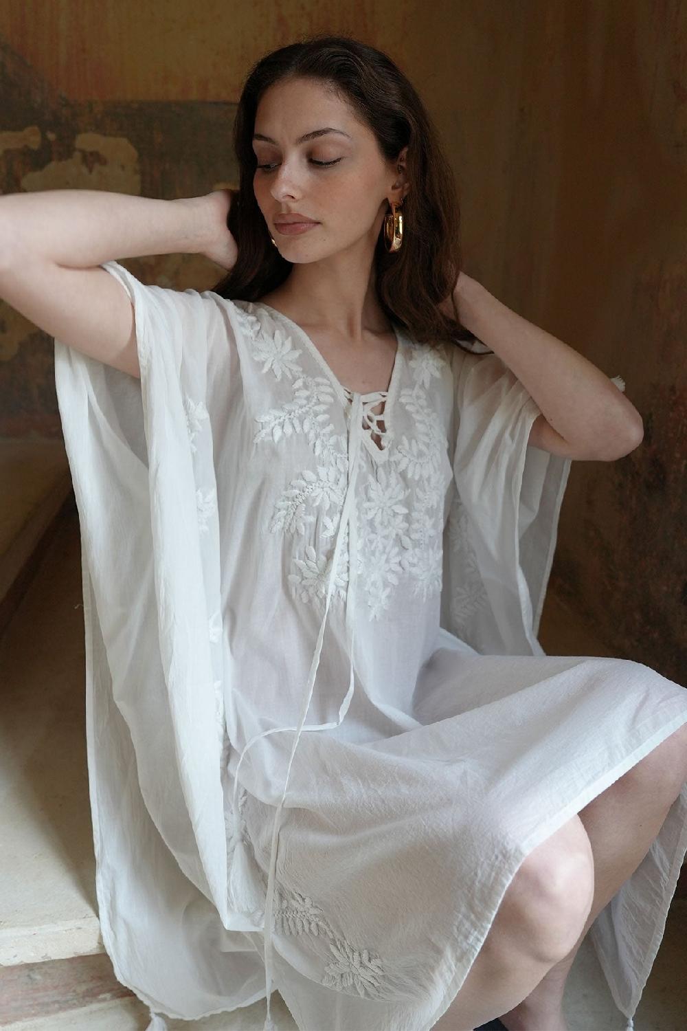 Debbie Katz Mystic Embroidered Kaftan White