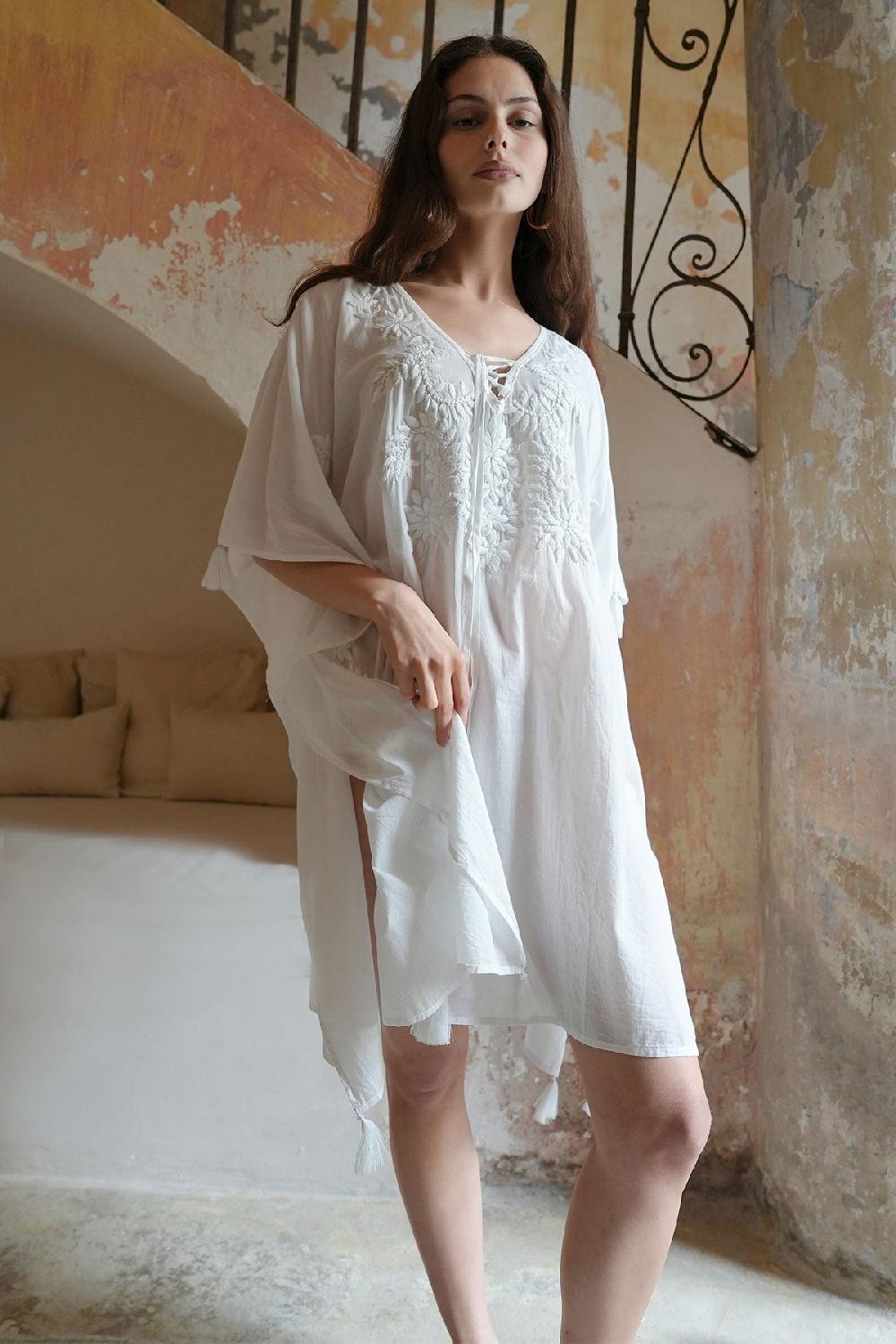 Debbie Katz Mystic Embroidered Kaftan White