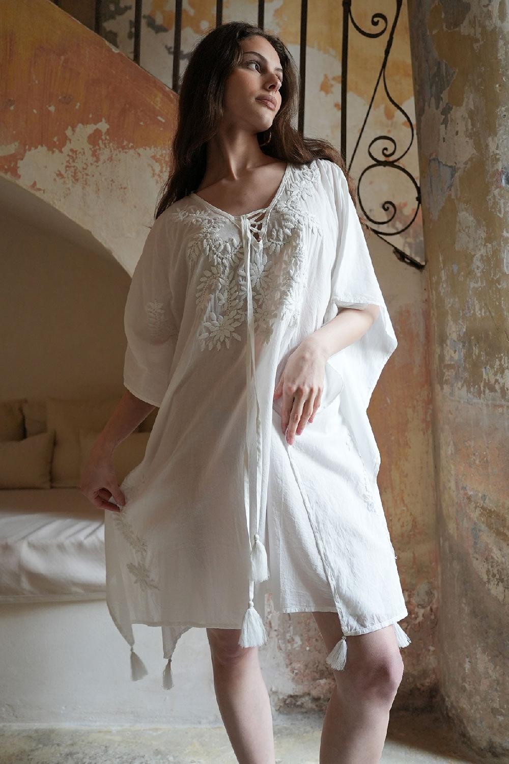 debbie katz Mystic Embroidered Kaftan White